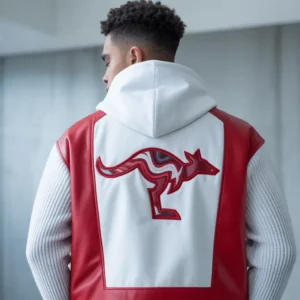 Red Leather and White Hoodie