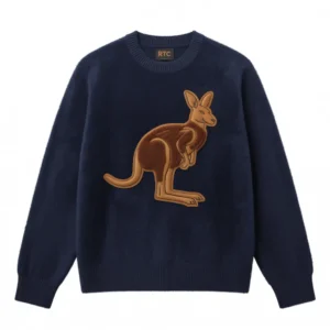 Navy Blue Knit Fuzzy Crewneck with Kangaroo