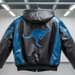 Black and Blue Leather Hoodie Kangaroo