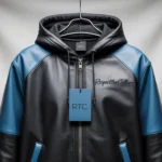 black and blue leather hoodie img2
