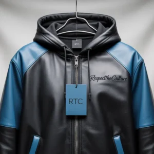 Black and Blue Leather Hoodie Kangaroo
