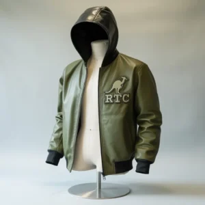 Green and Black Leather Hoodie