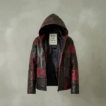 Burgundy & Black leather hoodie image 1