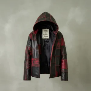 Burgundy & Black Leather Hoodie