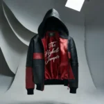 Burgundy & Black Leather Hoodie